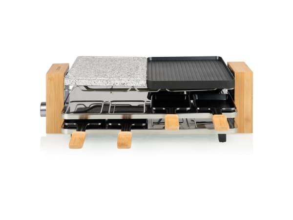 Princess Pure 8 Raclette non-stick belegg, 8 panner svart, stein, bambus (01.162955.01.001)