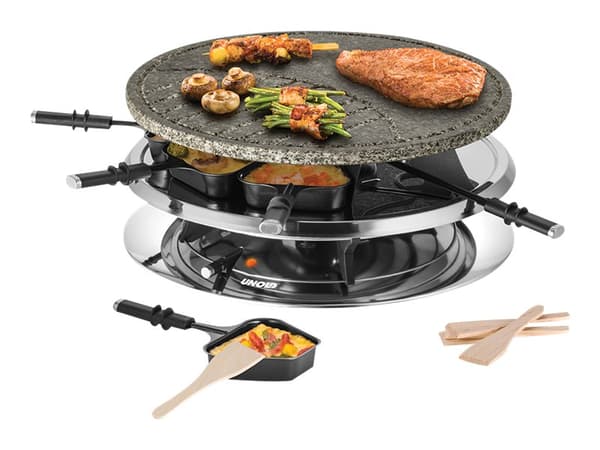 UNOLD RACLETTE 48726 Multi 4 in 1 - Raclette/fondue/grill/varm stein - 1.3 kW - rustfritt stål / svart