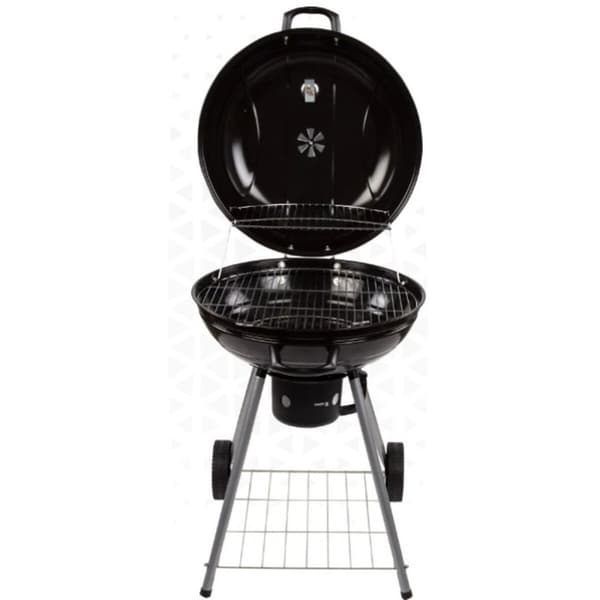 Aktivt kulgrill med hjul i sort aluminium, emaljeret metal - 57 x 86 x 57 cm - Praktisk og bærbar grill til udendørs brug
