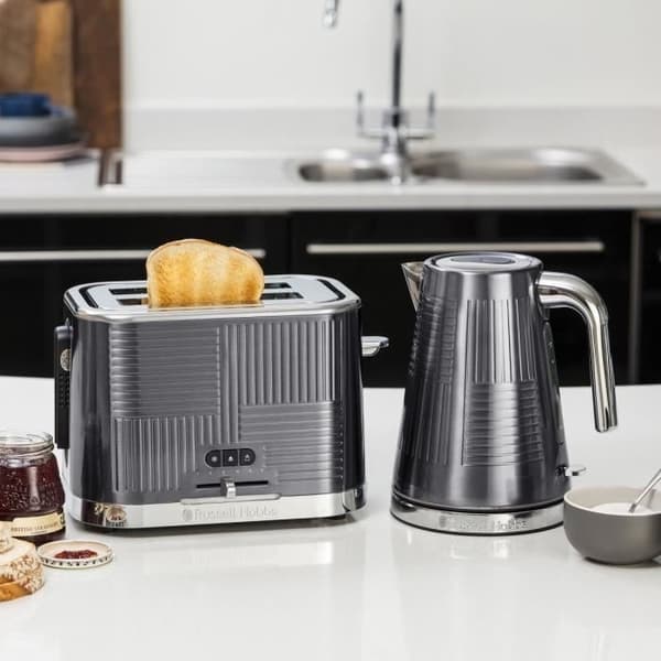 Russell Hobbs 25250-56 Brödrost Grille-Pain Geo Steel, 4 funktioner, justerbar temperatur, Viennoseries uppvärmning, tång