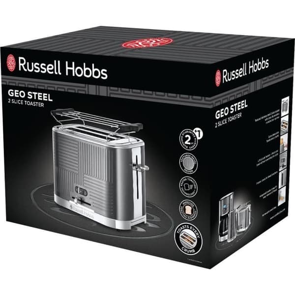 Russell Hobbs 25250-56 Brödrost Grille-Pain Geo Steel, 4 funktioner, justerbar temperatur, Viennoseries uppvärmning, tång