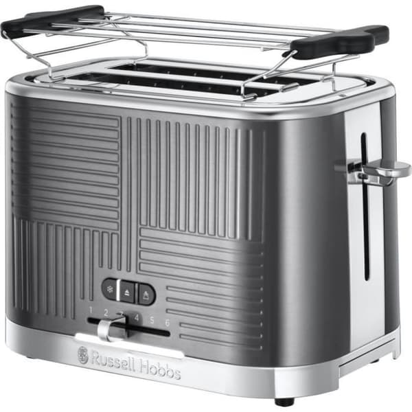 Russell Hobbs 25250-56 Toaster Grille-Pain Geo Steel, 4 funktioner, justerbar temperatur, Viennoiseries opvarmning, tang
