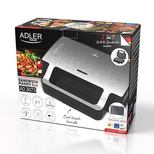 Adler AD 3073 Sandwich leivänpaahdin hopea - musta