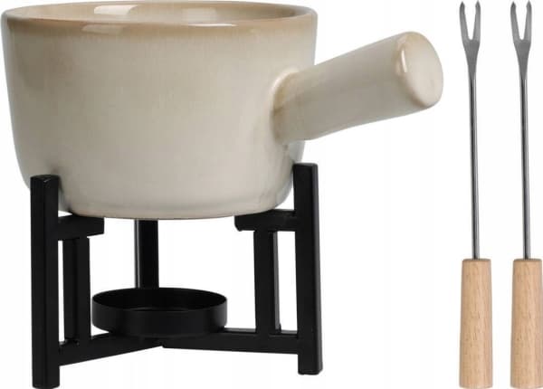 Home Styling Collection  do fondue serowego, rondelek z porcelany, 2 widelce
