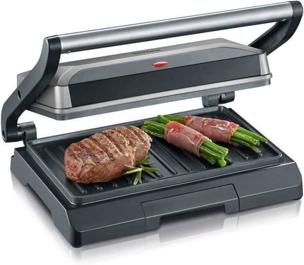SEVERIN KG2394 Kompakt multifunktionel grill: kød - panini - grøntsager - non-stick plader 23x14 -5 cm - fedtopsamlingsbakke