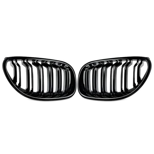 BMW E60 E61 Racing Gitter, Dobbelt Lameldesign, Glans Sort Finish,Gloss Black in Danish is "Blank sort".