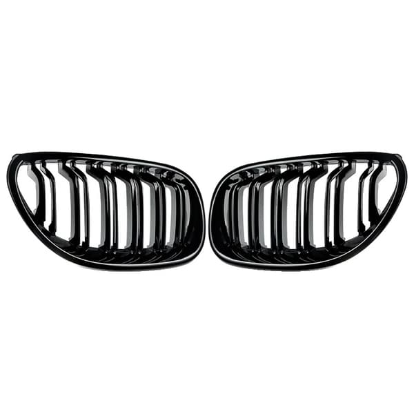 BMW E60 E61 Racing Gitter, Dobbelt Lameldesign, Glans Sort Finish,Gloss Black in Danish is "Blank sort".