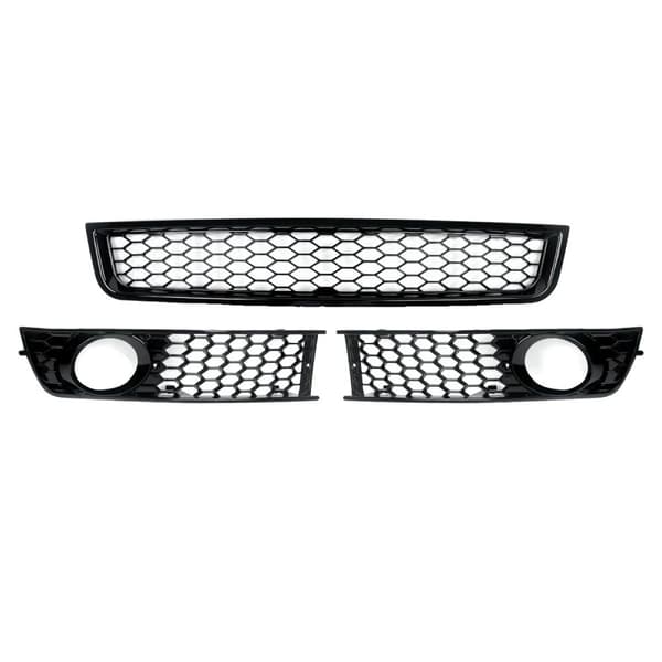 Framstötfångarens dimljusgaller-set, passar 2002-2005 Audi A4 B6 Sedan, inkluderar 2x dimljusgaller, 1x framre nedre galler,3st set