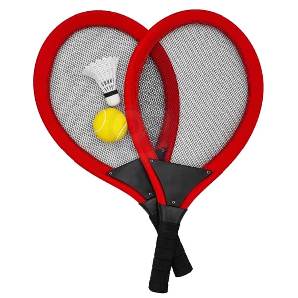 WOOPIE Suuret Lasten Tennismailat Sulkapallosetti + Pallo ja Sulkapallo - Punainen