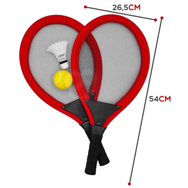 WOOPIE Suuret Lasten Tennismailat Sulkapallosetti + Pallo ja Sulkapallo - Punainen