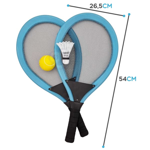 WOOPIE Stora Tennisracketar Badminton för Barn Set + Boll och Fjäderboll - Blå