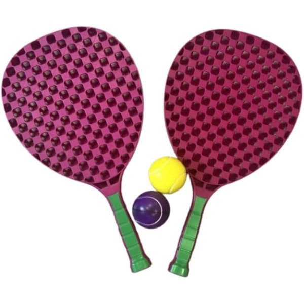 Set av Strandtennis 2 Plast Racketar 50 cm med 2 Skum Bollar och Transportväska - Slumptvärg
