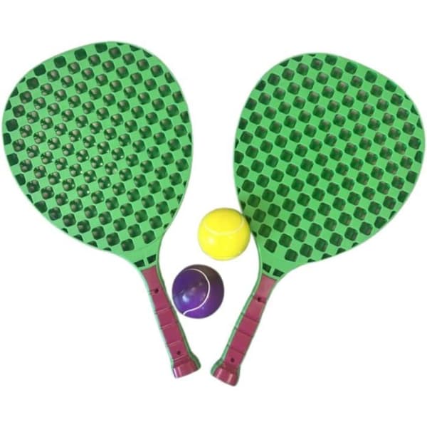 Set av Strandtennis 2 Plast Racketar 50 cm med 2 Skum Bollar och Transportväska - Slumptvärg
