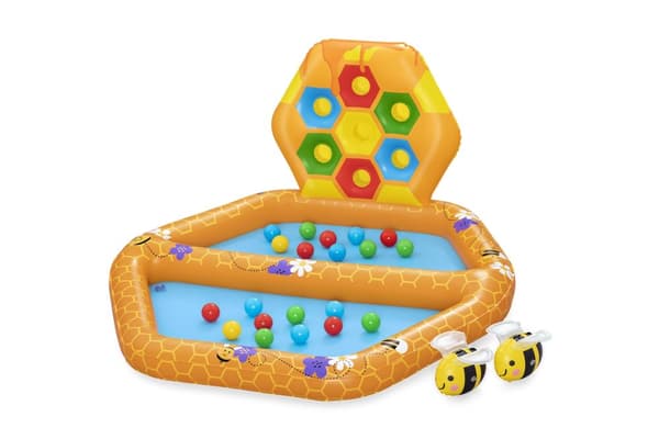 Ilmat�ytteinen mehil�isallas lapsille 12m+ Bestway 127x119x61 + lajittelupeli + 20 palloa + 2 puhallettavaa mehil�ist�