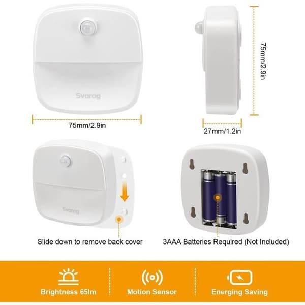 AJW-Rörelsesensorlampa inomhus, batteridriven rörelsesensorlampa, automatisk LED-nattlampa för sovrum, kök[10]