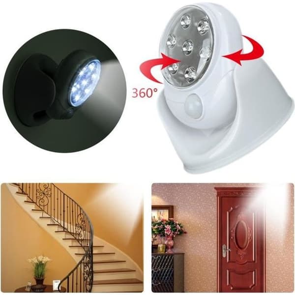 360° rörelselampa 7 LEDs Auto Rotate Sensor Light Trådlös sensor för väggkorridor toalett etc.