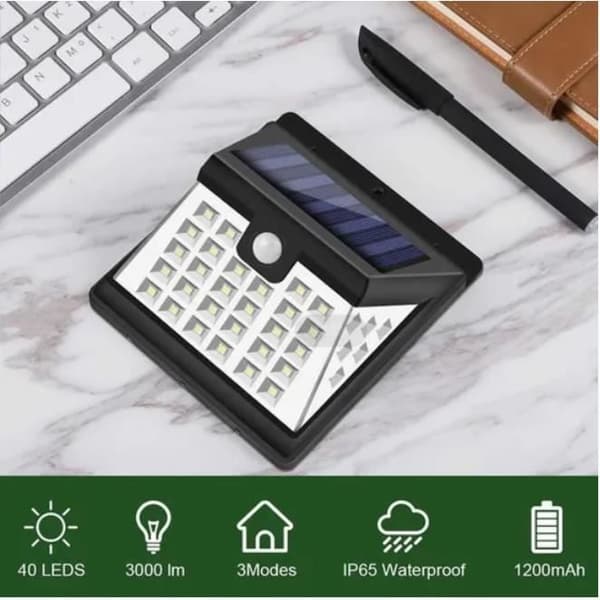 40 LED Solar Lights Garden Solar Wall Light Tresidigt ljus IP65 Vattentät med PIR IR rörelsesensor