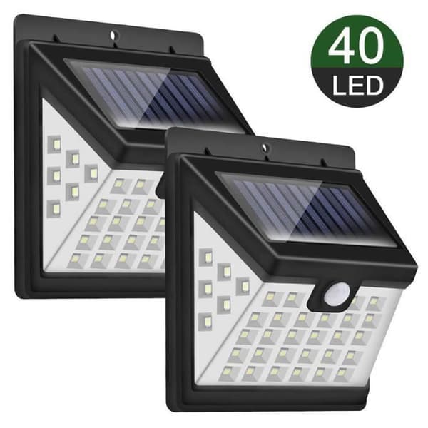2PCS 40 LED Solar Lights Trädgård Tresidig Solar Vägglampa IP65 vattentätt ljus med PIR rörelsesensor