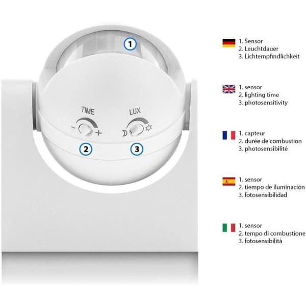 Infrarörelseavkännare - VELAMP - IP44 - Svart - 12m - 180°