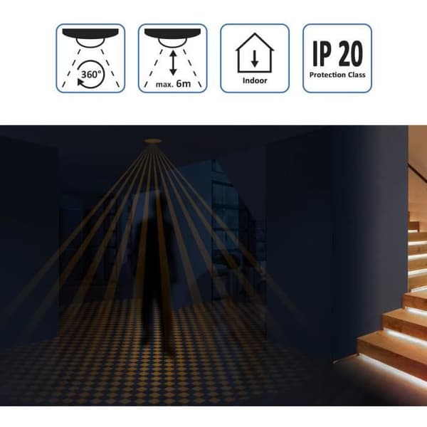 Infraröd rörelseavkännare - VELAMP - Inbyggd - 360° - 6m - Vit