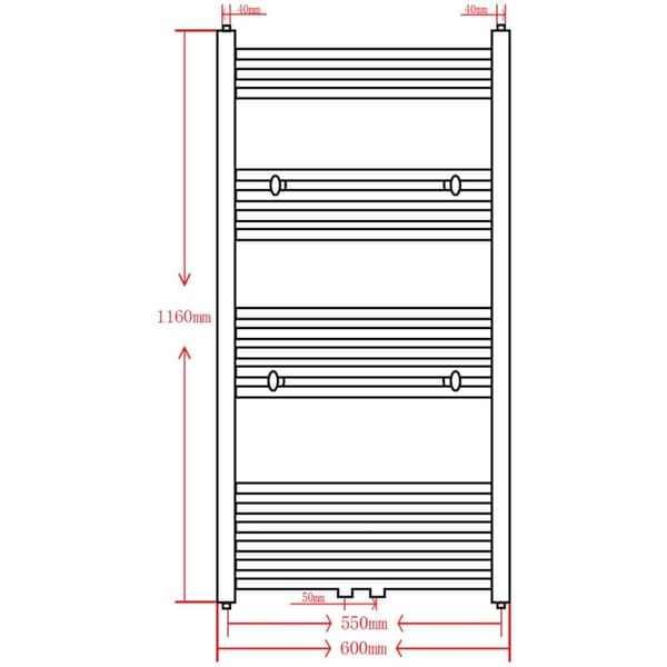 vidaXL Radiator håndklestativ rett grå 600 x 1160 mm