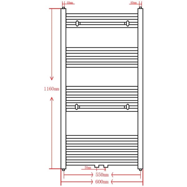 vidaXL Radiator håndklestativ rett svart 600 x 1160 mm