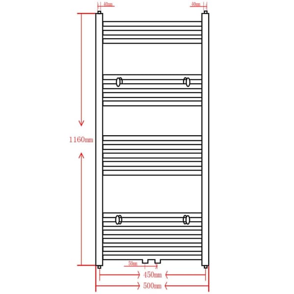 vidaXL Kylpyhuoneen keskuslämmityspyyheteline musta suora 500 x 1160 mm