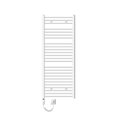 Lämmitetty pyyhe jäähdytin lämmityselementtiä 1200 W ECD Germany Malli Saharan 600 x 1500 mm valkoinen kaareva puoli yhteys pyyheteline