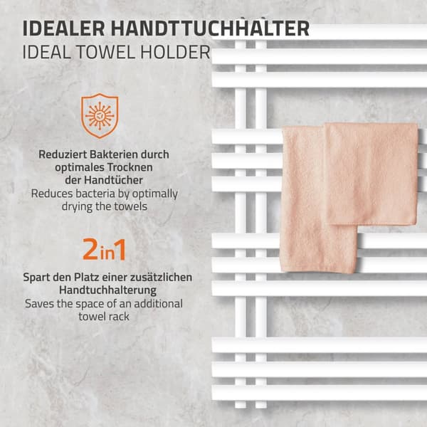 500 X 1000 mm Jern M Design radiator håndklæde radiator Elektrisk radiator Hvid 300W