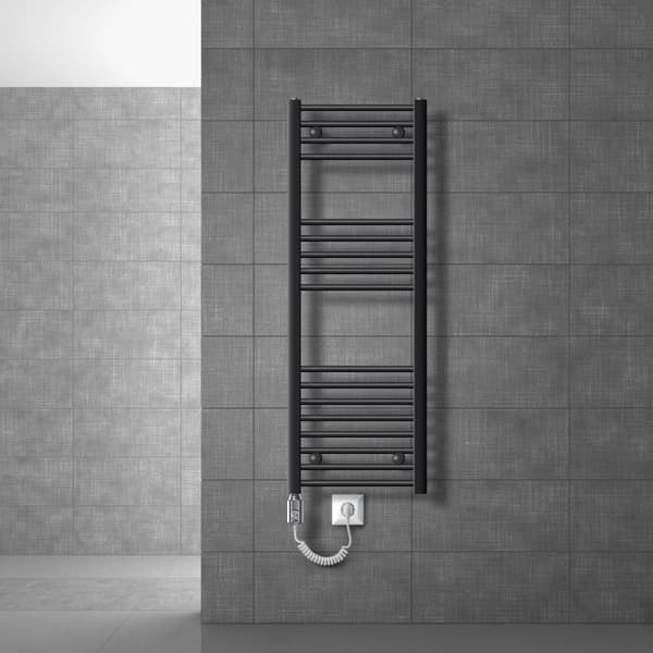 Lämmitetty pyyhe jäähdytin lämmityselementtiä 1200 W ECD Germany Malli Saharan 400 x 1200 mm antrasiitti taivutettu puolella yhteydessä pyyheteline