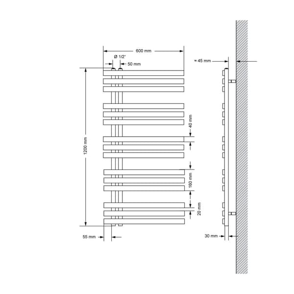 ECD Germany Suunnittelu Pyyhe Iron EM - 600 x 1400 mm - antrasiitti - jäähdyttimen pyyhkeenlämmitin kuivain ylitys