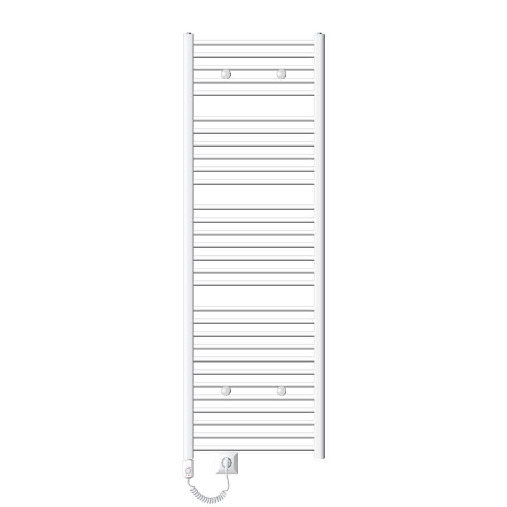 Opvarmet håndklæde radiator med opvarmning element 1200 W ECD Germany Model Sahara 600 x 1800 mm hvid lige sidetilslutning håndklædeholder