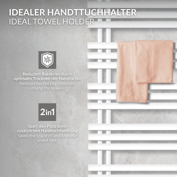 ECD Germany Suunnittelu Pyyhe Iron EM -6500 x 1400 mm - Valkoinen - jäähdyttimen pyyhkeenlämmitin kuivain ylitys