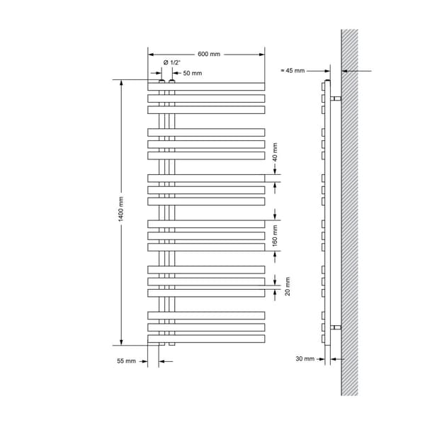 ECD Germany Suunnittelu Pyyhe Iron EM -6500 x 1400 mm - Valkoinen - jäähdyttimen pyyhkeenlämmitin kuivain ylitys