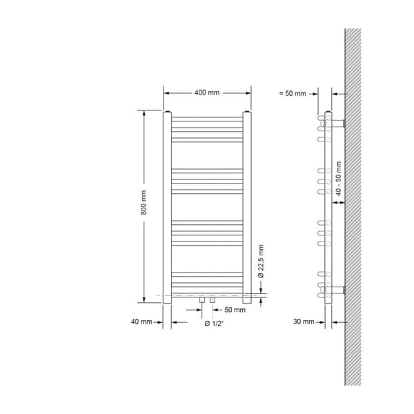 Radiator Håndklæde ECD Germany Model Sahara 400 x 800 mm antracit bøjet med medium forbindelse håndklædeholder