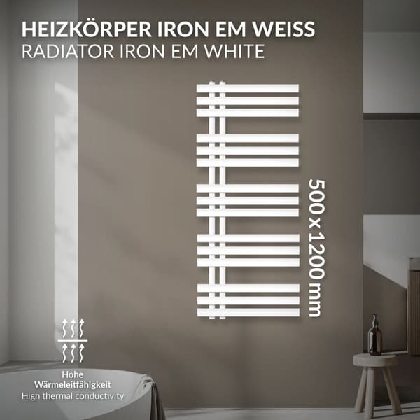 ECD Germany Iron EM design badeværelsesradiator - 500 x 1200 mm - hvid - design radiatorpanel radiator radiator håndklædevarmer håndklædetørrer