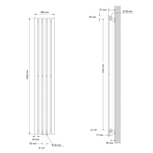 ECD Germany Stella designpanel radiator - 260 x 1400 mm - vit - kylare handduk varmare handdukstork handduk radiator designer radiator