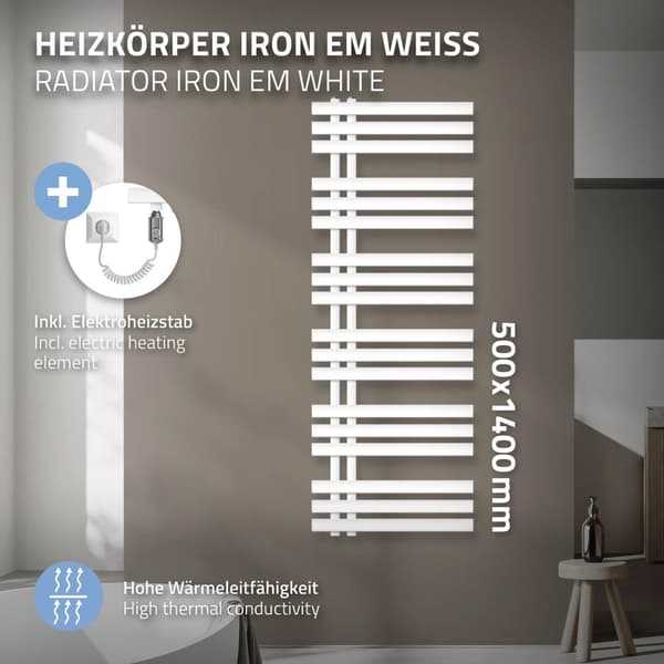 ECD Germany designradiatorer Iron EM 500 x 1400 mm Vit Electric 900 W