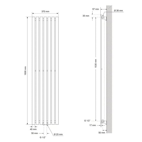 Panel radiatorer Design radiator Opvarmet håndklæde Stella 370x1600 Hvid