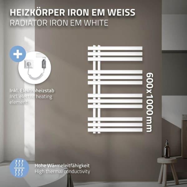 600X1000 mm Iron M malli jäähdytin Pyyhe jäähdytin Electric jäähdytin Valkoinen 300W