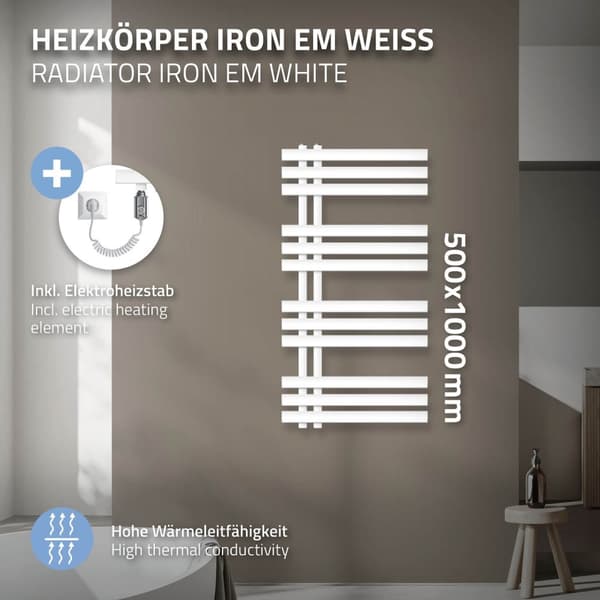 500X1000 mm Iron M malli jäähdytin Pyyhe jäähdytin Electric jäähdytin Valkoinen 600W
