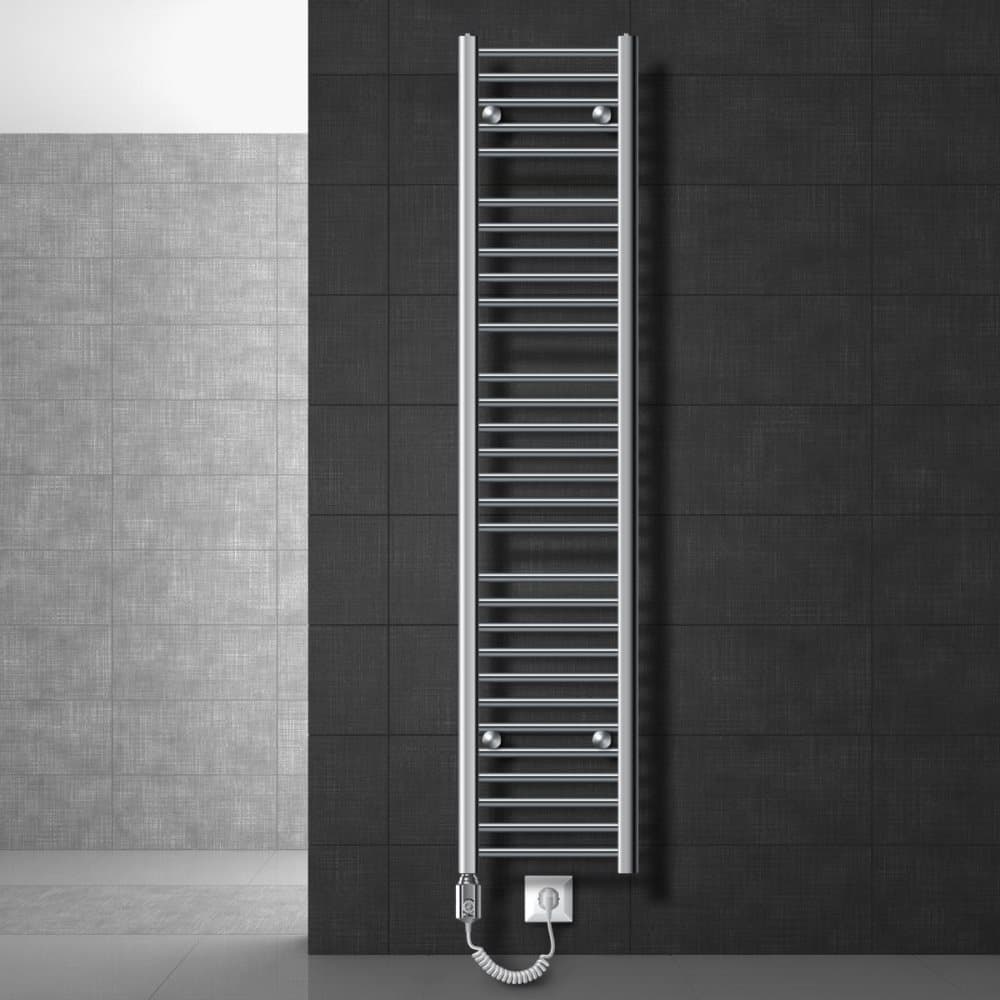 Opvarmet håndklæde radiator med opvarmning element 900 W ECD Germany Model Sahara 300 x 1800 mm chrome lige sidetilslutning håndklædeholder