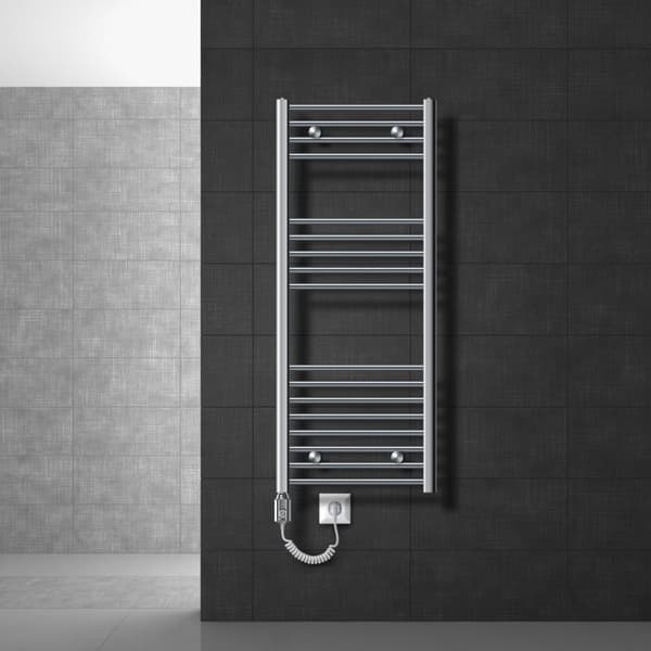 Lämmitetty pyyhe jäähdyttimen lämmityselementin 900 W: n ECD Germany Malli Sahara 500 x 1200 mm kromi taivutetut puolella yhteyden pyyheteline