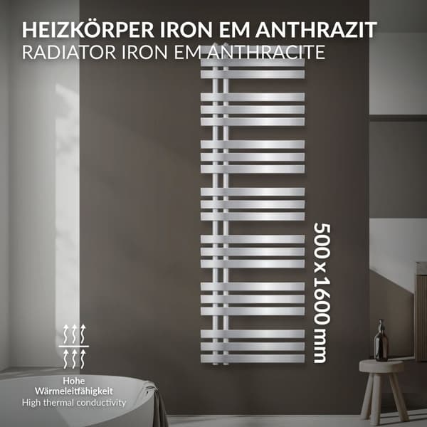 ECD Germany Iron EM design radiatorer - 500 x 1600 mm - Chrome - radiator håndklædevarmer Håndklæde Design radiator håndklæde