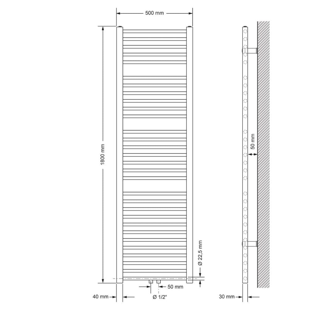 ECD Germany Handduk - 500 x 1800 mm - antracit - särskilt med medieanslutning - radiator handdukstork Handduk