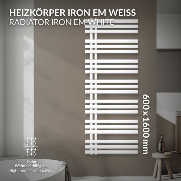 ECD Germany Jern M Design Håndklæderadiator Håndklædetørrer 600 x 1600 mm hvid
