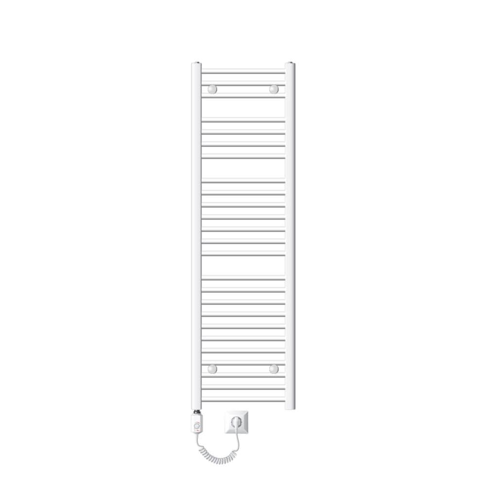 Opvarmet håndklæde radiator med opvarmning element 900 W ECD Germany Model Sahara 400 x 1500 mm hvid buet sidetilslutning håndklædeholder