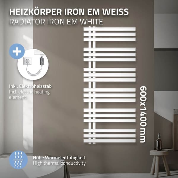600X1400 mm Iron M malli jäähdytin Pyyhe jäähdytin Electric jäähdyttimen 1200W valkoinen