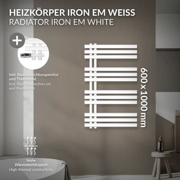 ECD Germany Design Handduk Iron EM - 600 x 1000 mm - vit- radiator handdukstork handdukstork korsning