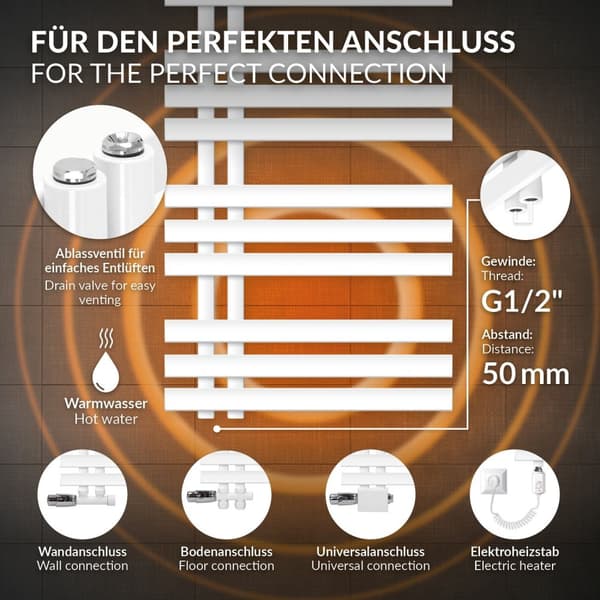 ECD Germany Jern EM Design Håndklæde - 500 x 1400 mm - Hvid - design radiator panel radiatorer radiator håndklædevarmer Håndklæde radiatorvarme